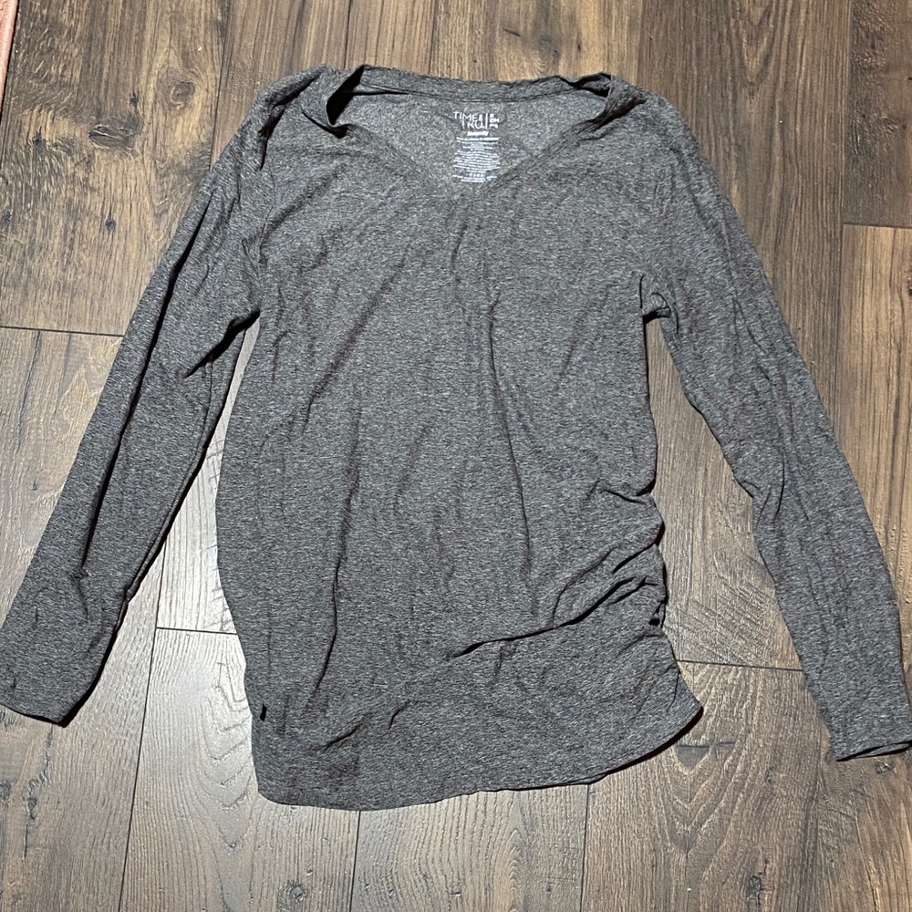 Gray long sleeve maternity shirt